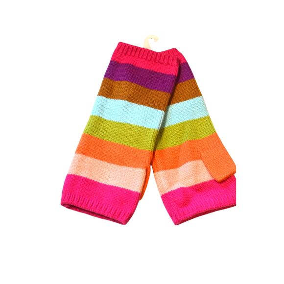 On 34th Women's Striped Ribbed Fingerless Gloves in Pink Multi - Picture 2 of 4